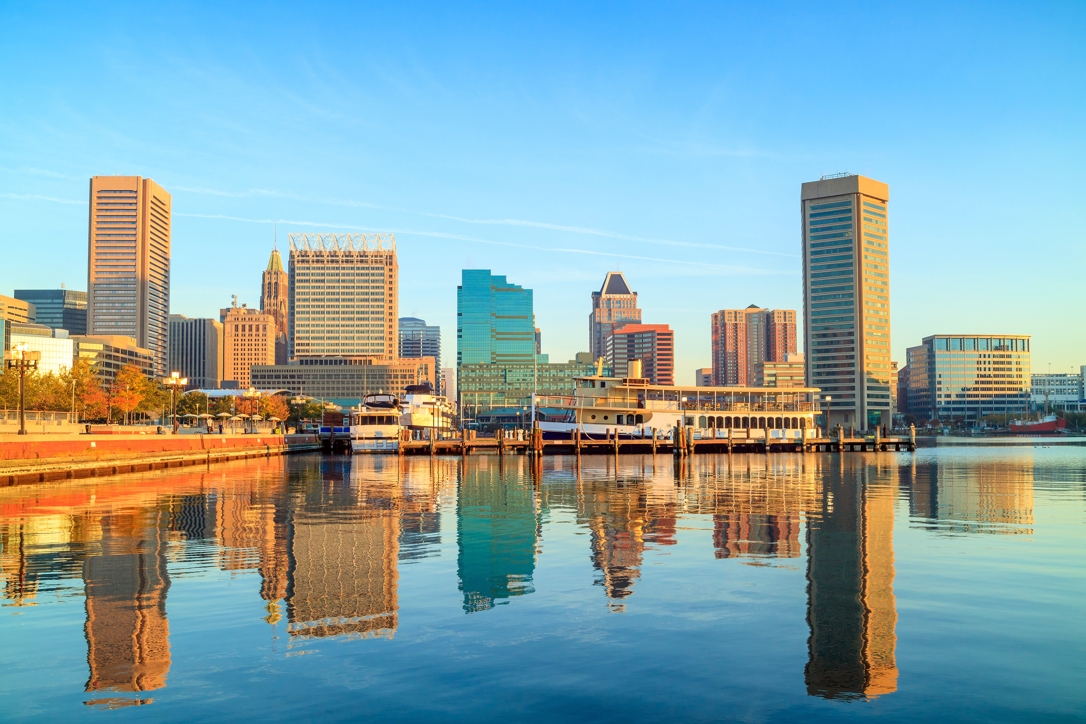 View of Inner Harbor area in downtown Baltimore Maryland USA