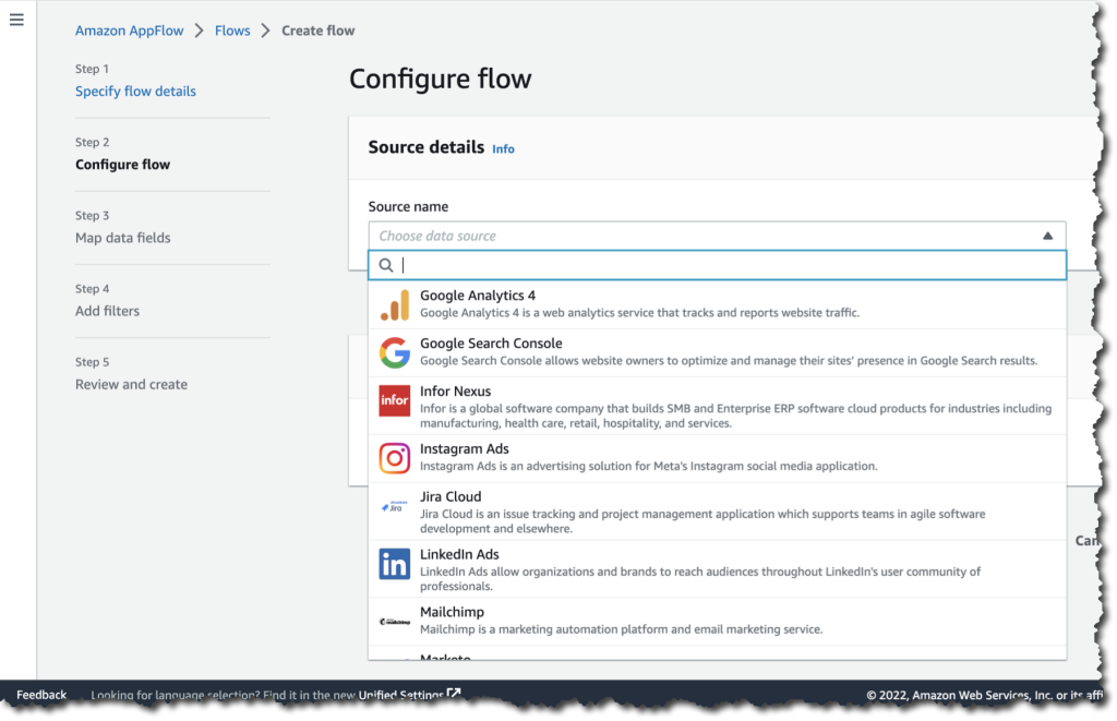 Datasource connectors for Amazon AppFlow