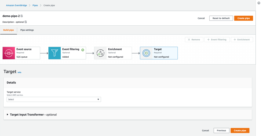 Defining target destination service