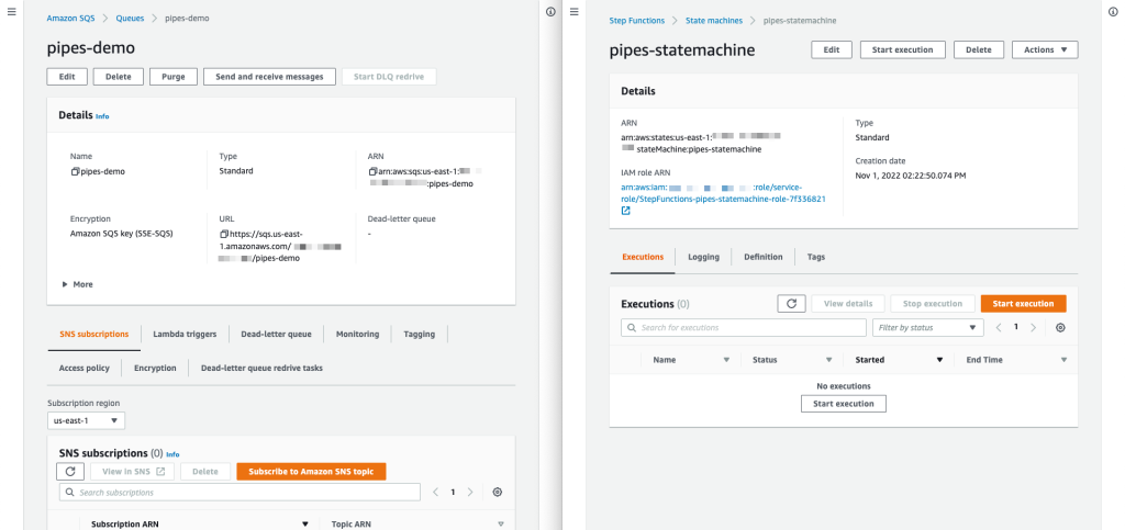 Existing Amazon SQS queue and AWS Step Functions state machine