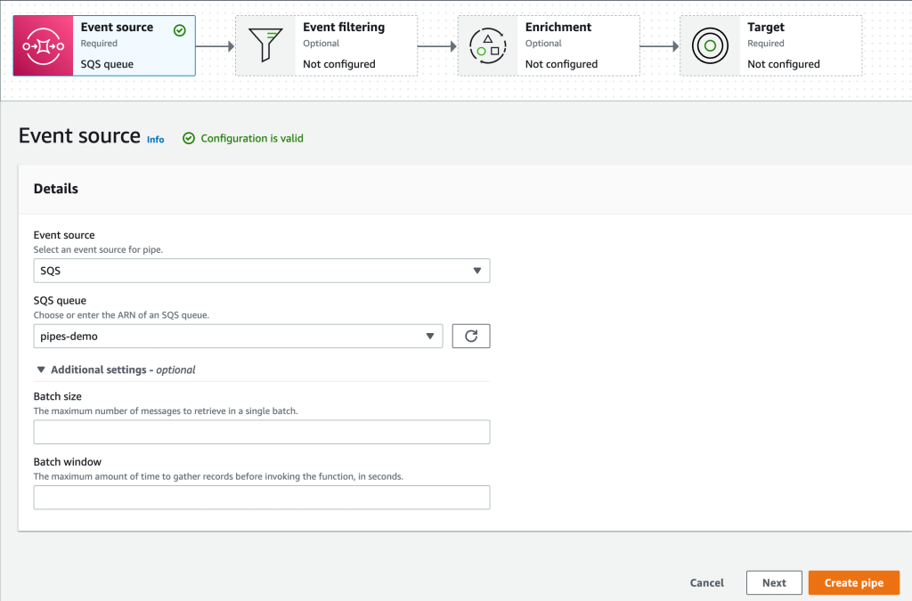 Select SQS Queue as event source