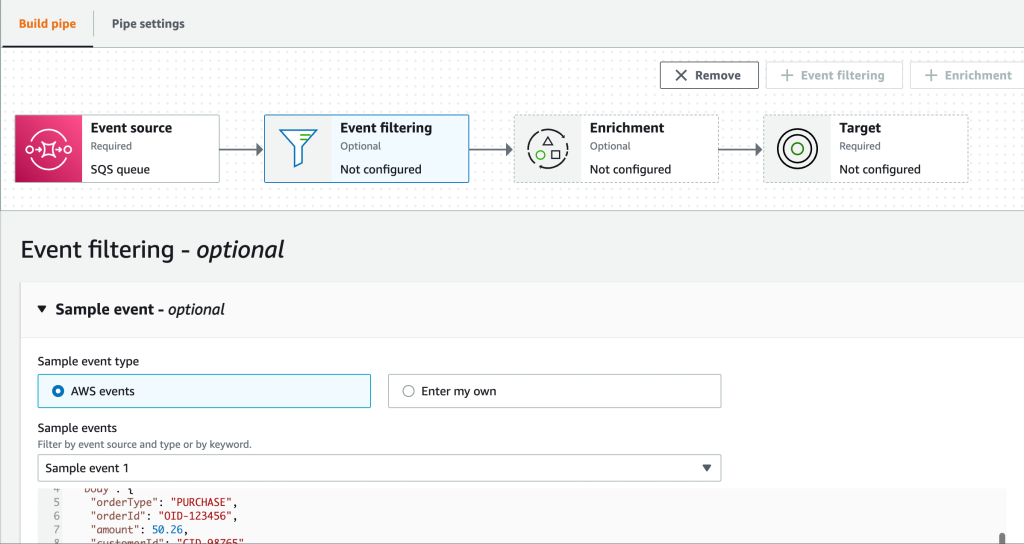 Event filtering in Amazon EventBridge Pipes