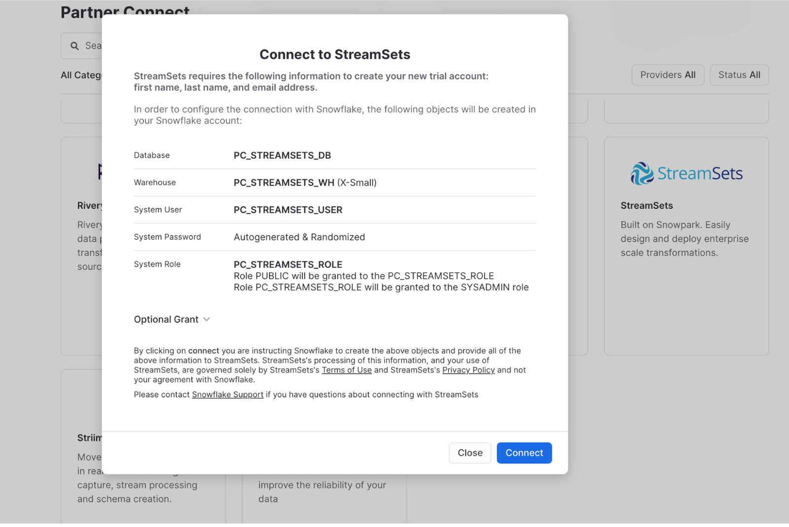 connecting to StreamSets in Snowflake Partner Connect